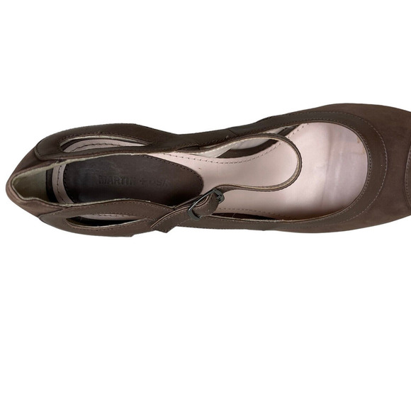 Martin + OSA Pump Brown Leather Ankle Strap Blocked Heel Peep Toe Women Size 10 - Picture 6 of 9
